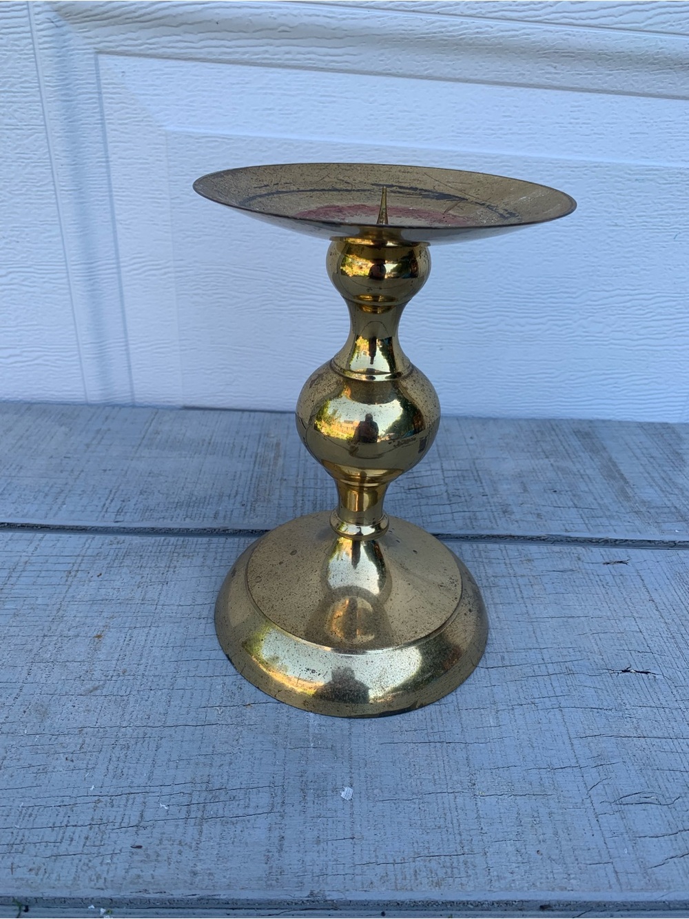 Vintage Solid Brass Pillar Candle Holder Ball Stem Design Candle Spike Rustic 8”